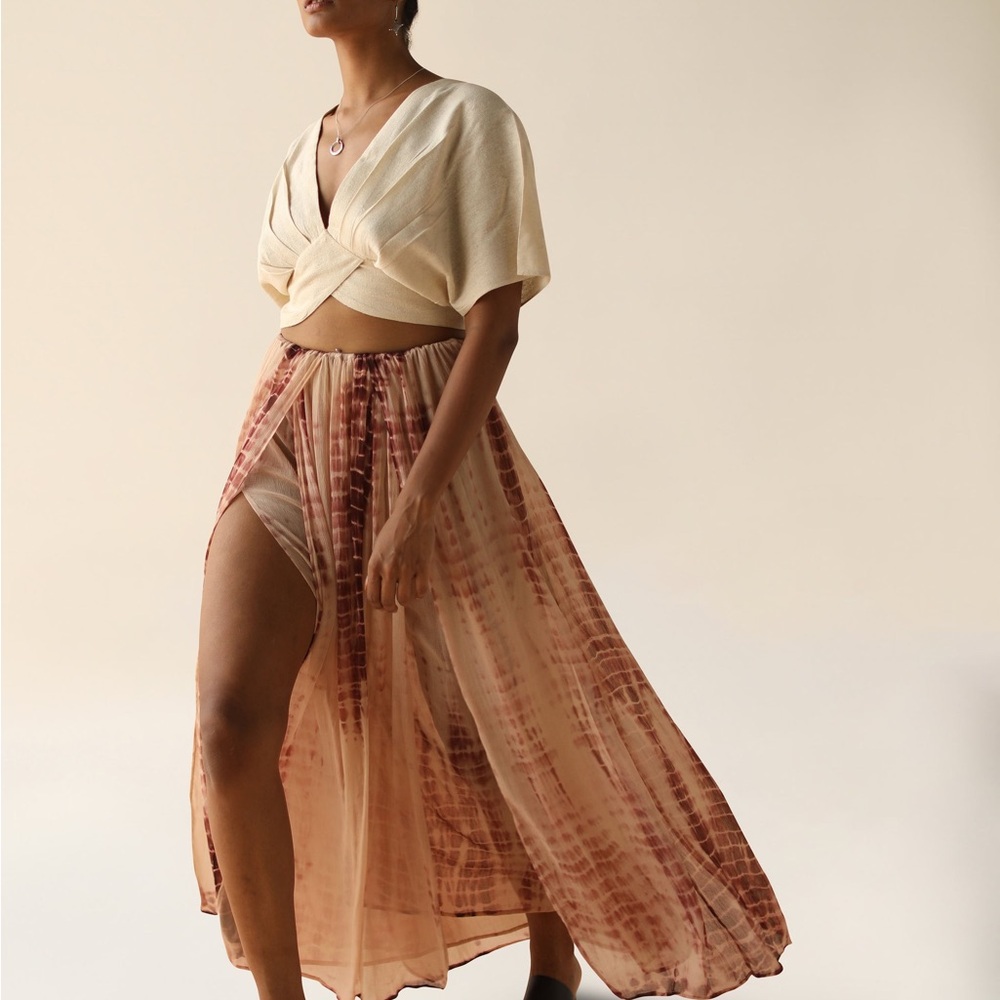 Pale Pink and Burgundy Tie Dye Chiffon Skirt